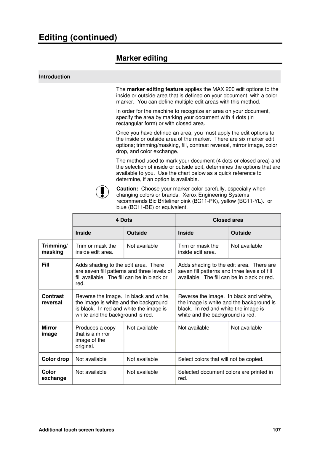 Xerox MAX 200 manual Marker editing 