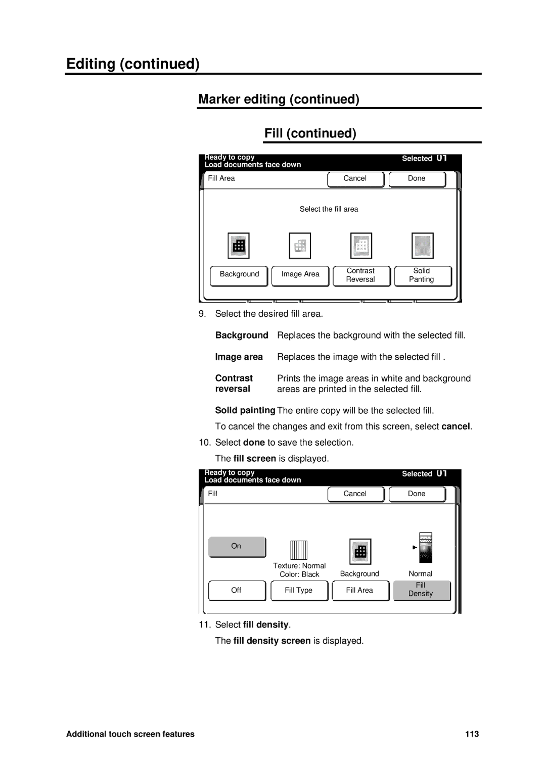 Xerox MAX 200 manual Additional touch screen features 113 