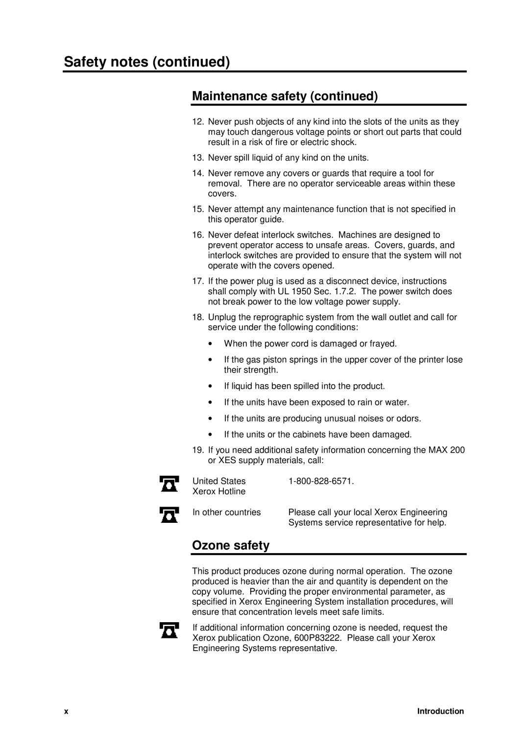 Xerox MAX 200 manual Ozone safety 