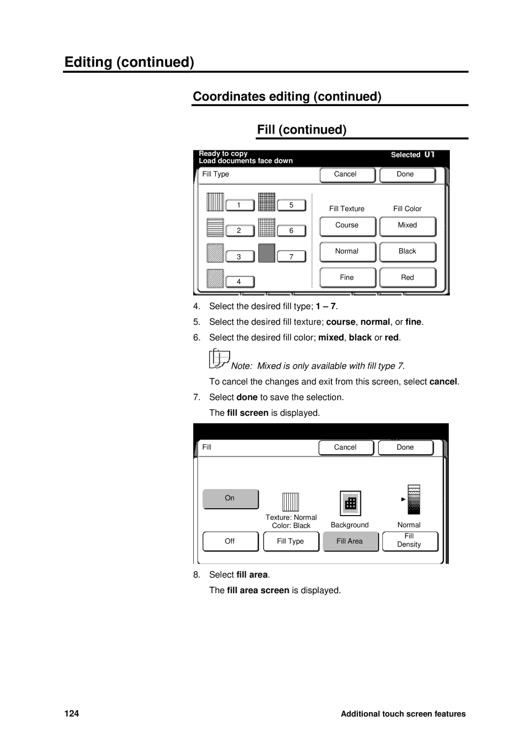 Xerox MAX 200 manual Select fill area, 124 