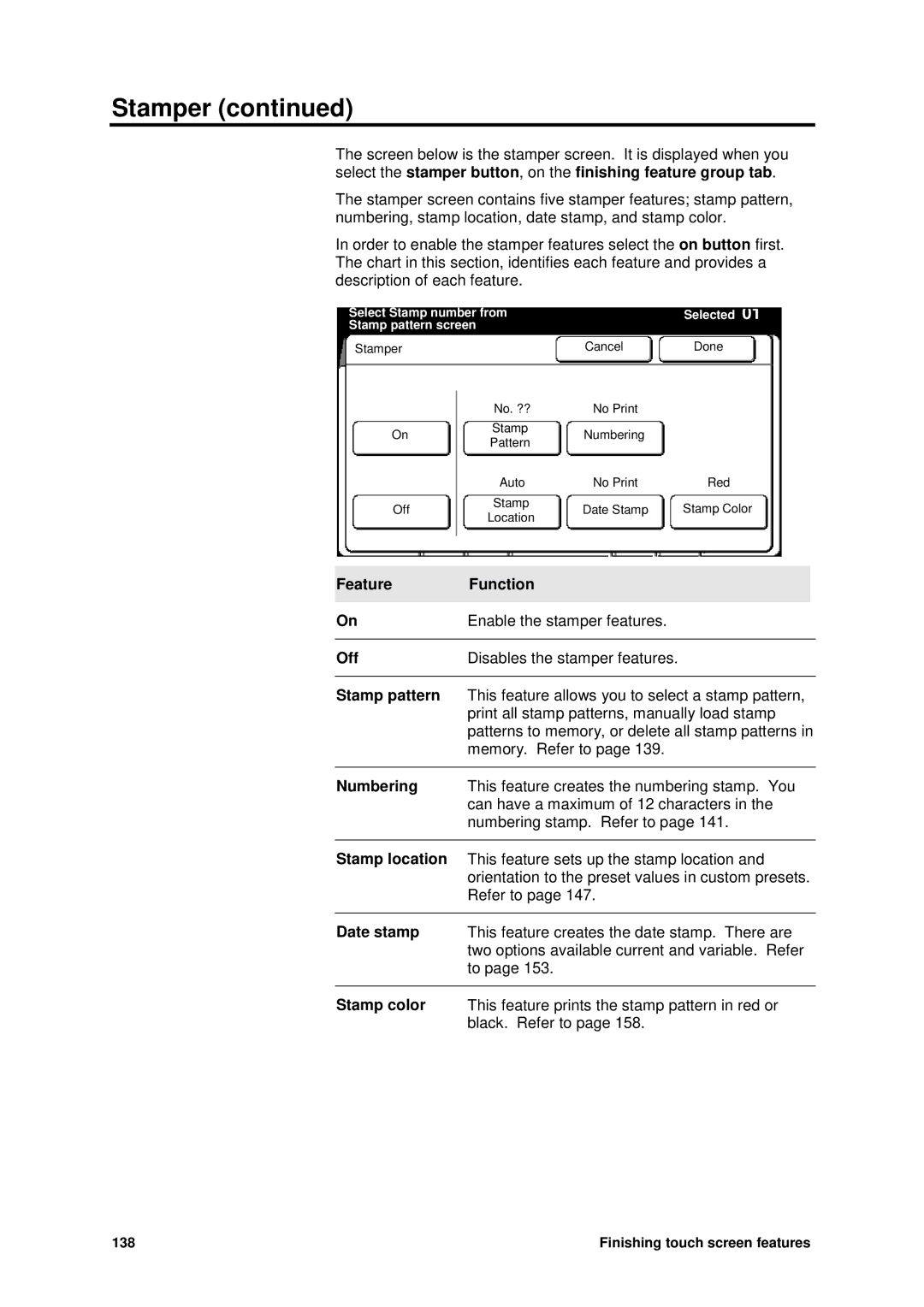 Xerox MAX 200 manual Feature Function, Numbering, Stamp location 