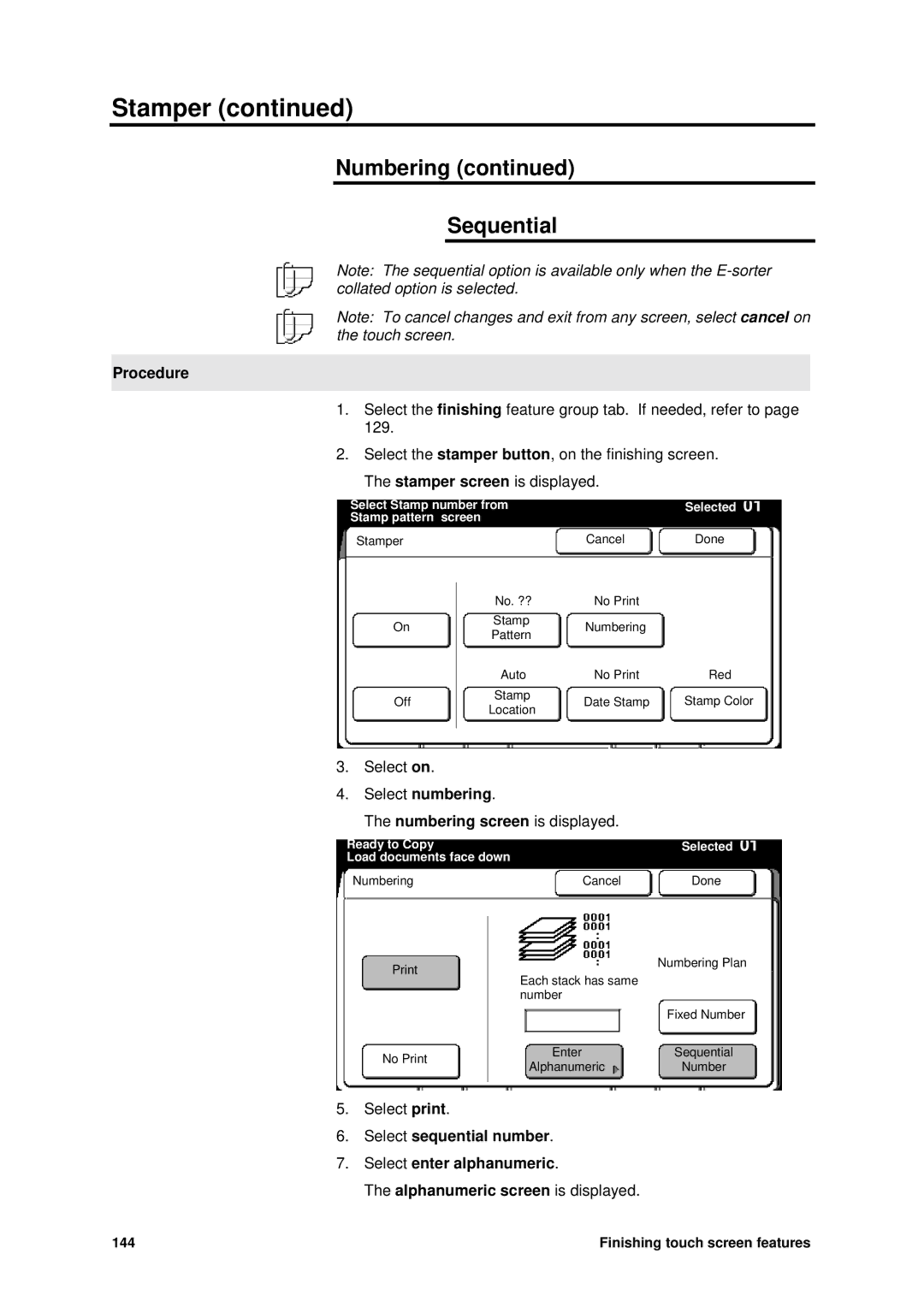 Xerox MAX 200 manual Numbering Sequential 