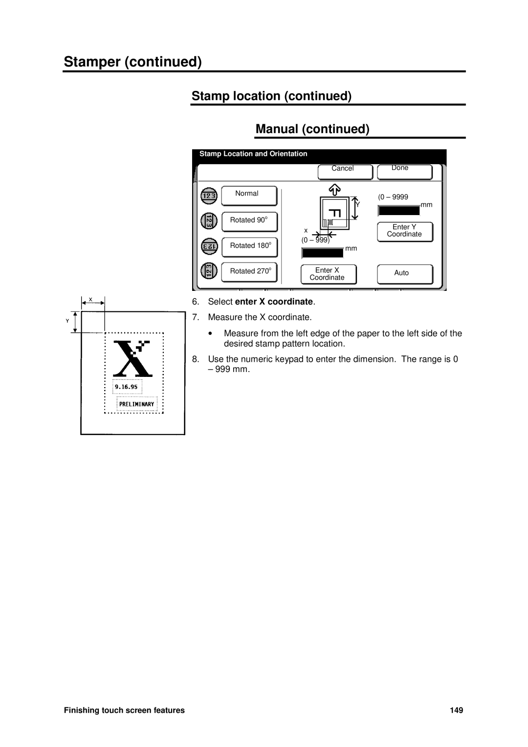 Xerox MAX 200 manual Select enter X coordinate 