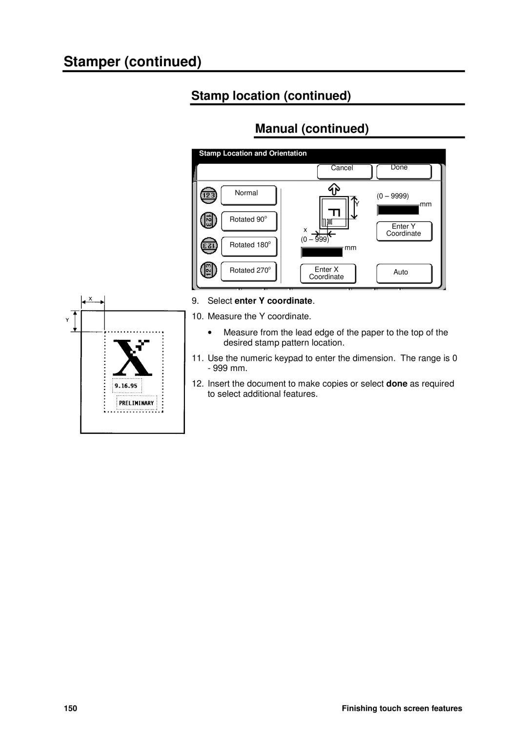 Xerox MAX 200 manual Select enter Y coordinate 