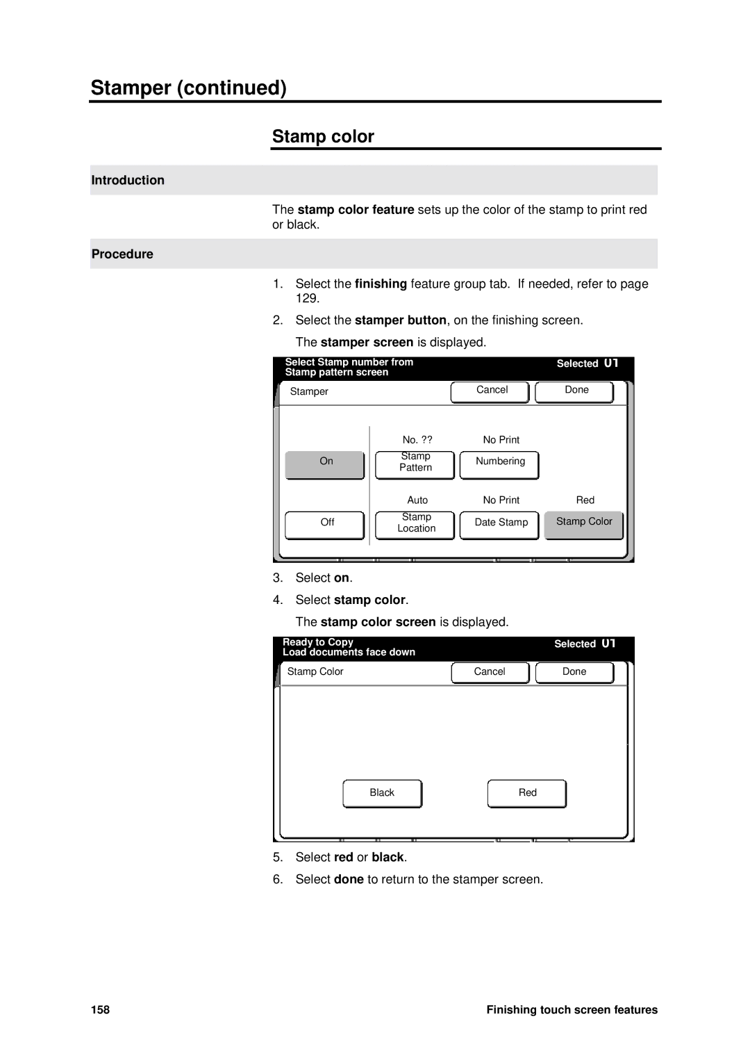Xerox MAX 200 manual Select stamp color Stamp color screen is displayed 