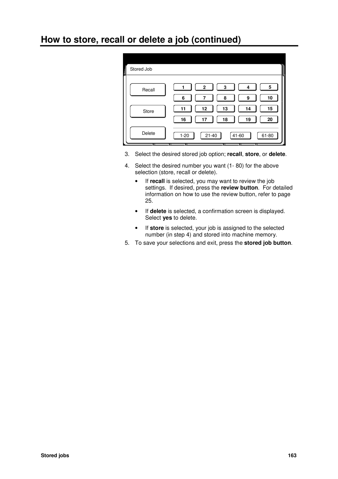 Xerox MAX 200 manual Stored jobs 163 