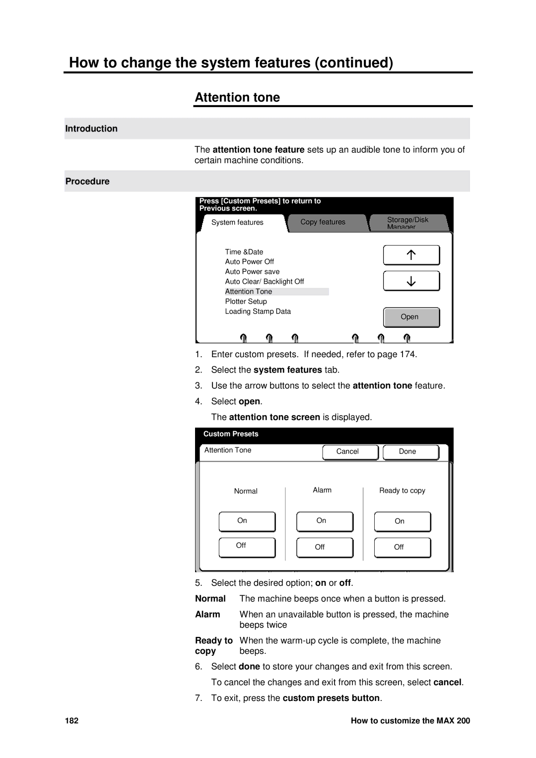 Xerox MAX 200 manual Introduction Procedure, Normal, Alarm, Ready to, Copy 