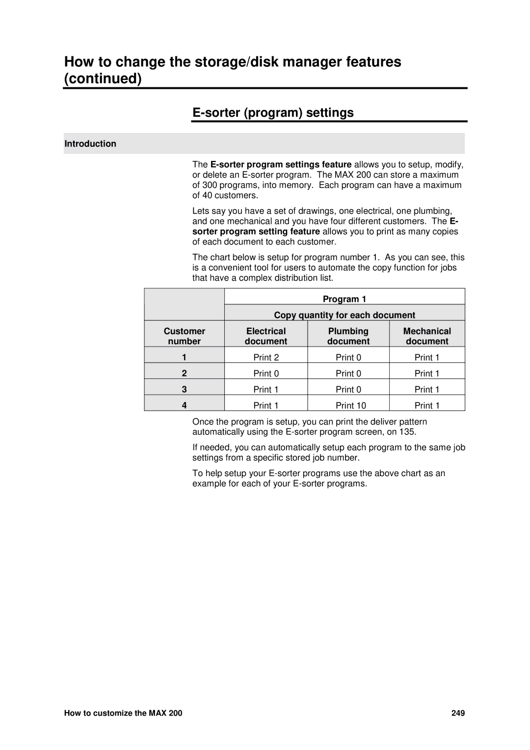 Xerox MAX 200 manual Sorter program settings, Document Print 