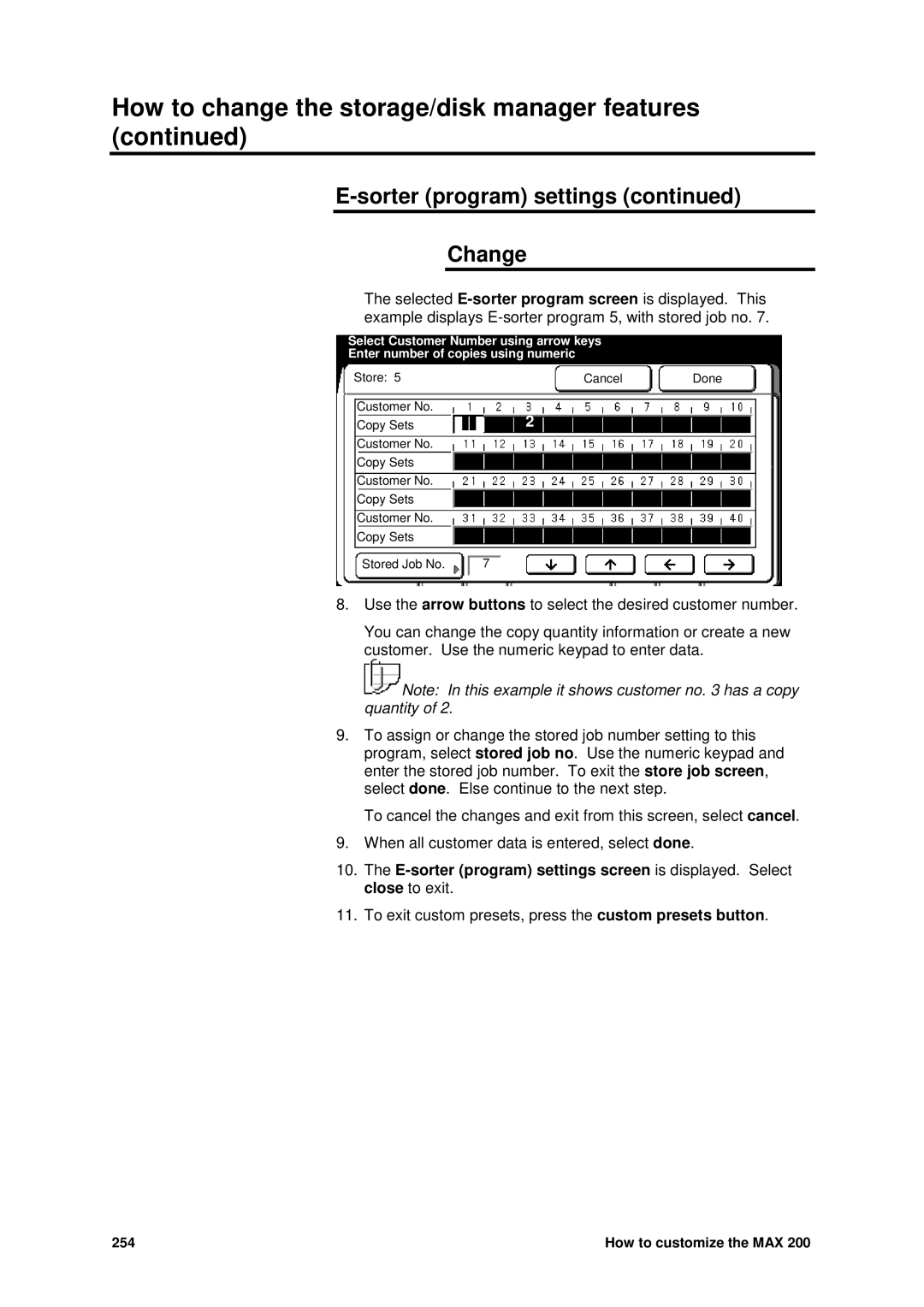 Xerox MAX 200 manual Sorter program settings Change 