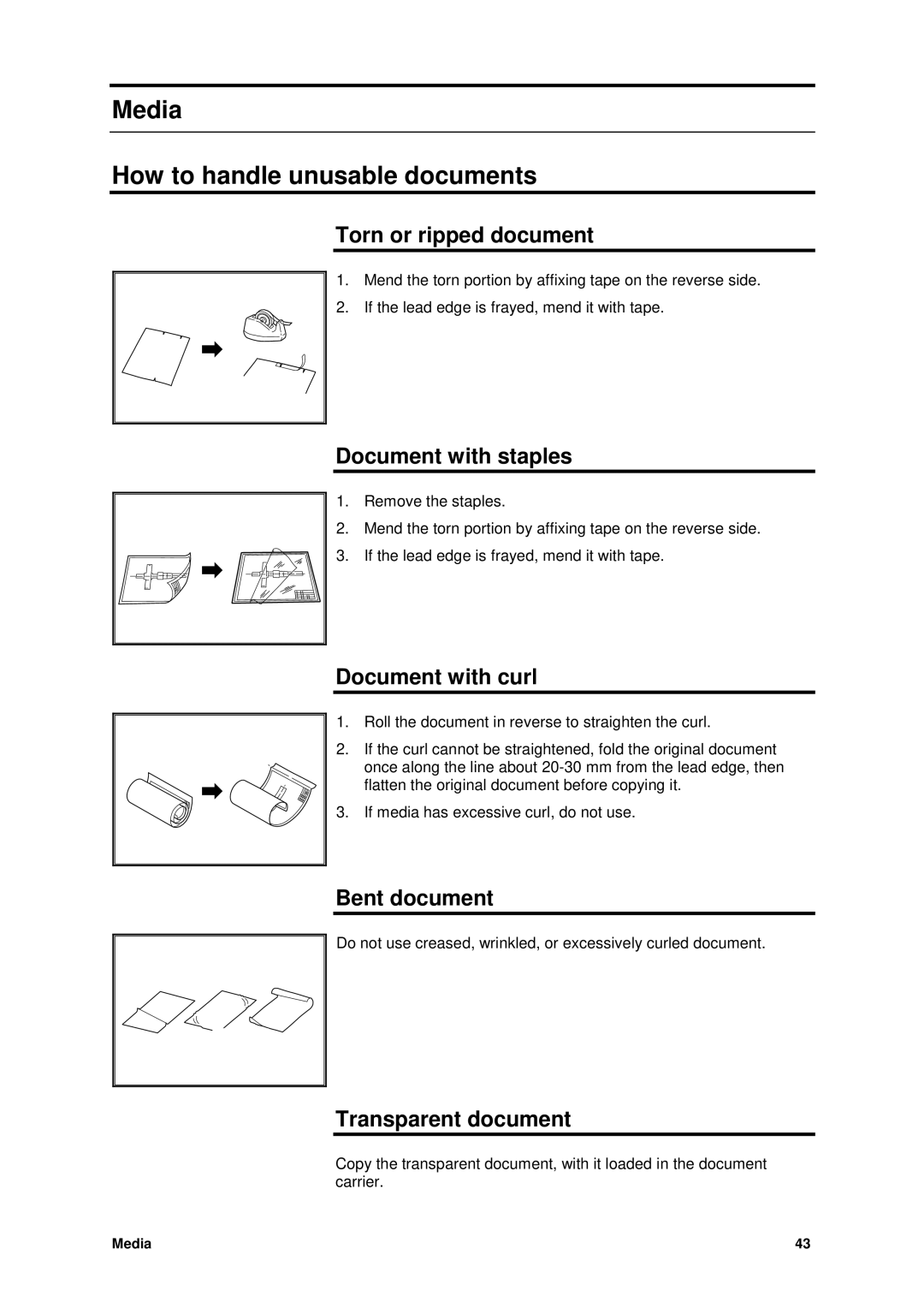 Xerox MAX 200 manual Media How to handle unusable documents 