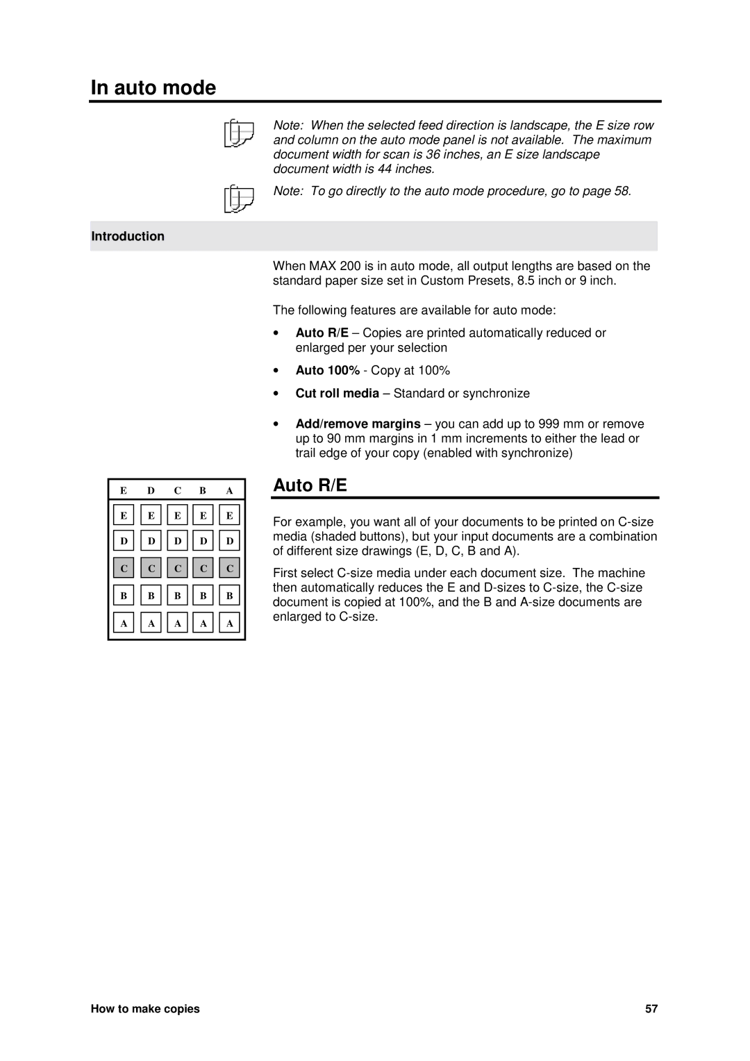 Xerox MAX 200 manual Auto mode, Auto R/E 