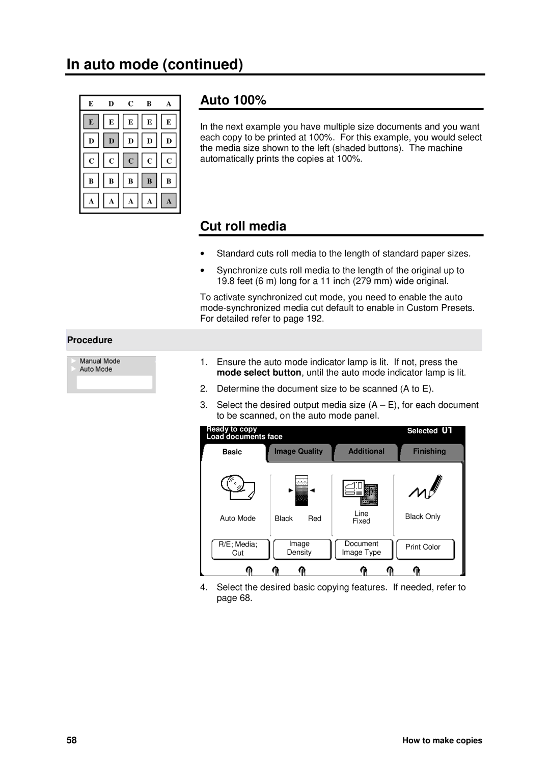 Xerox MAX 200 manual Auto 100%, Cut roll media 