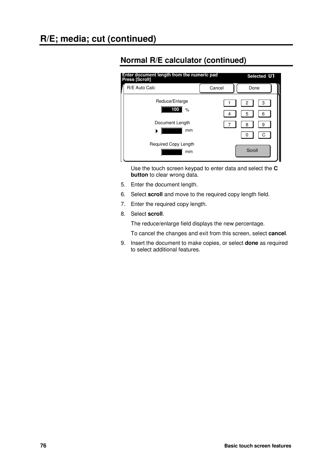 Xerox MAX 200 manual Enter document length from the numeric pad Press Scroll 