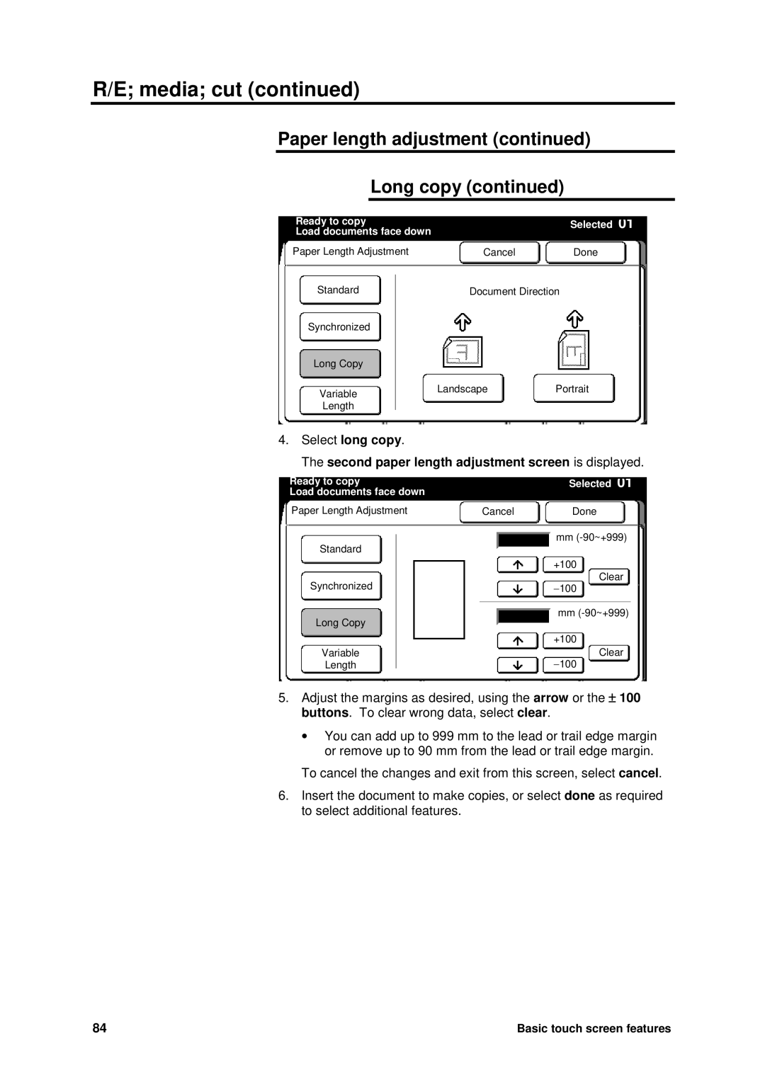 Xerox MAX 200 manual Paper length adjustment Long copy 