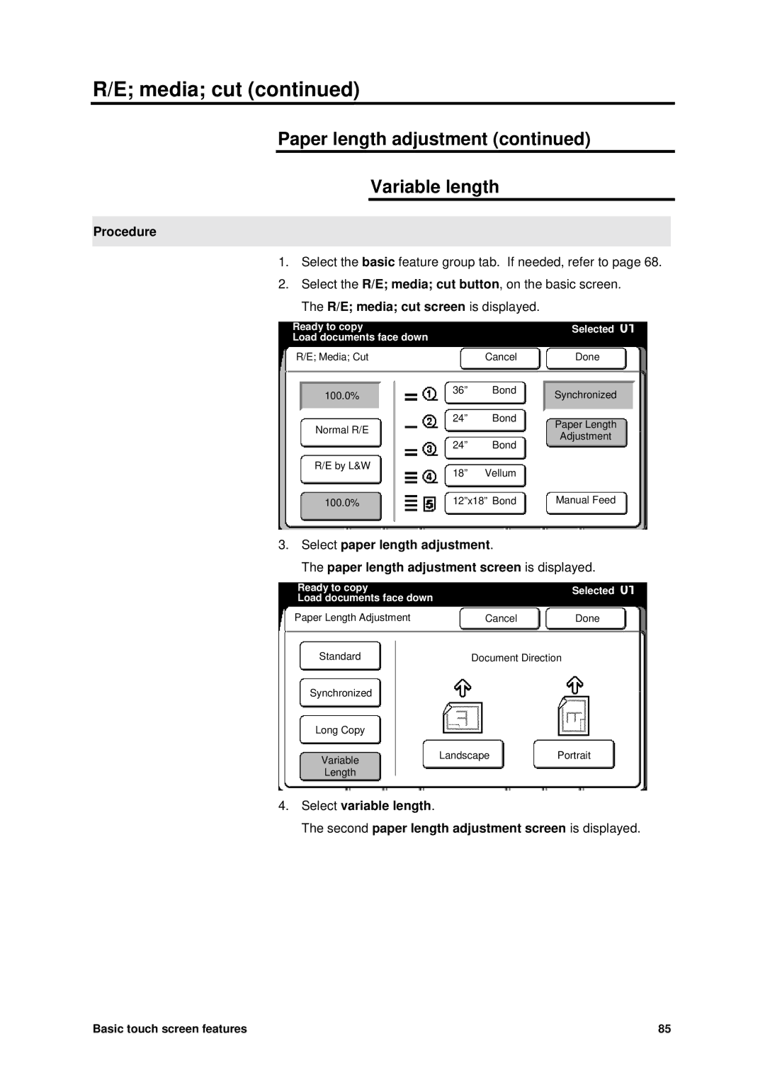 Xerox MAX 200 manual Paper length adjustment Variable length 