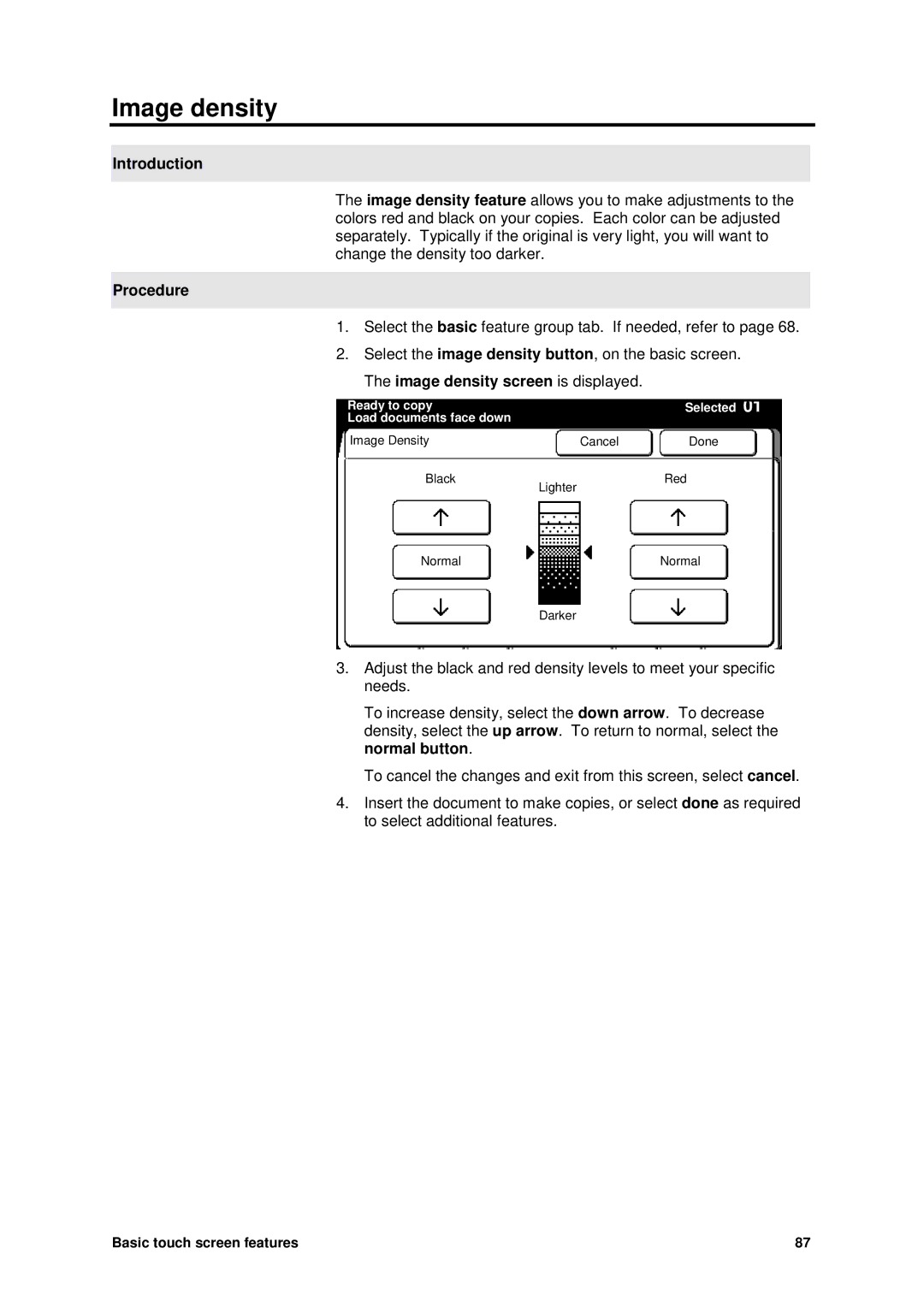 Xerox MAX 200 manual Image density screen is displayed 