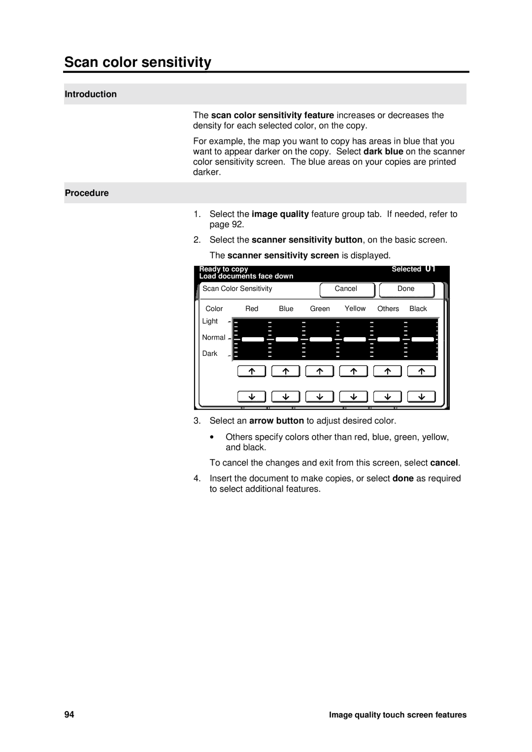 Xerox MAX 200 manual Scan color sensitivity, Scanner sensitivity screen is displayed 