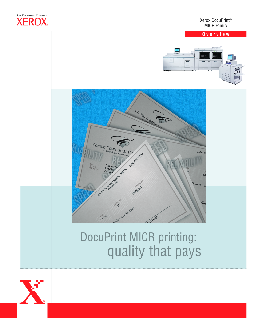 Xerox 4635MX, 2000MX manual quality that pays, DocuPrint MICR printing, Xerox DocuPrint MICR Family, O v e r v i e w 