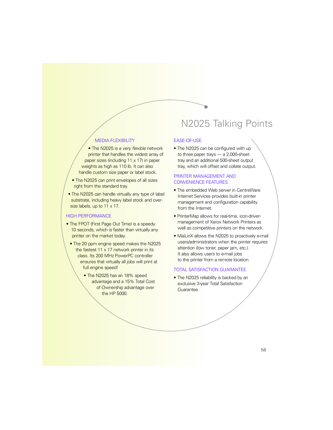 Xerox N Series manual N2025 Talking Points 