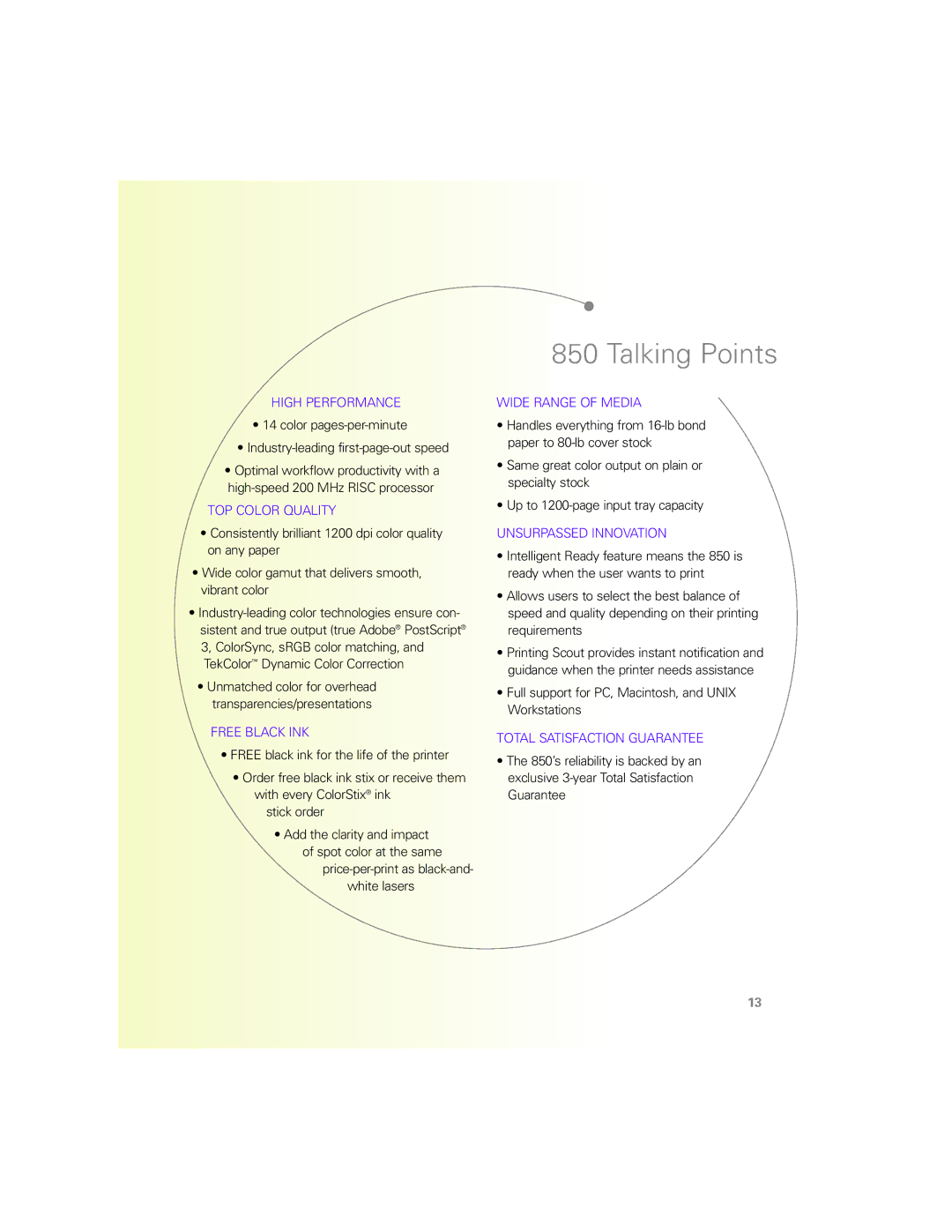 Xerox N Series manual Talking Points, High Performance 