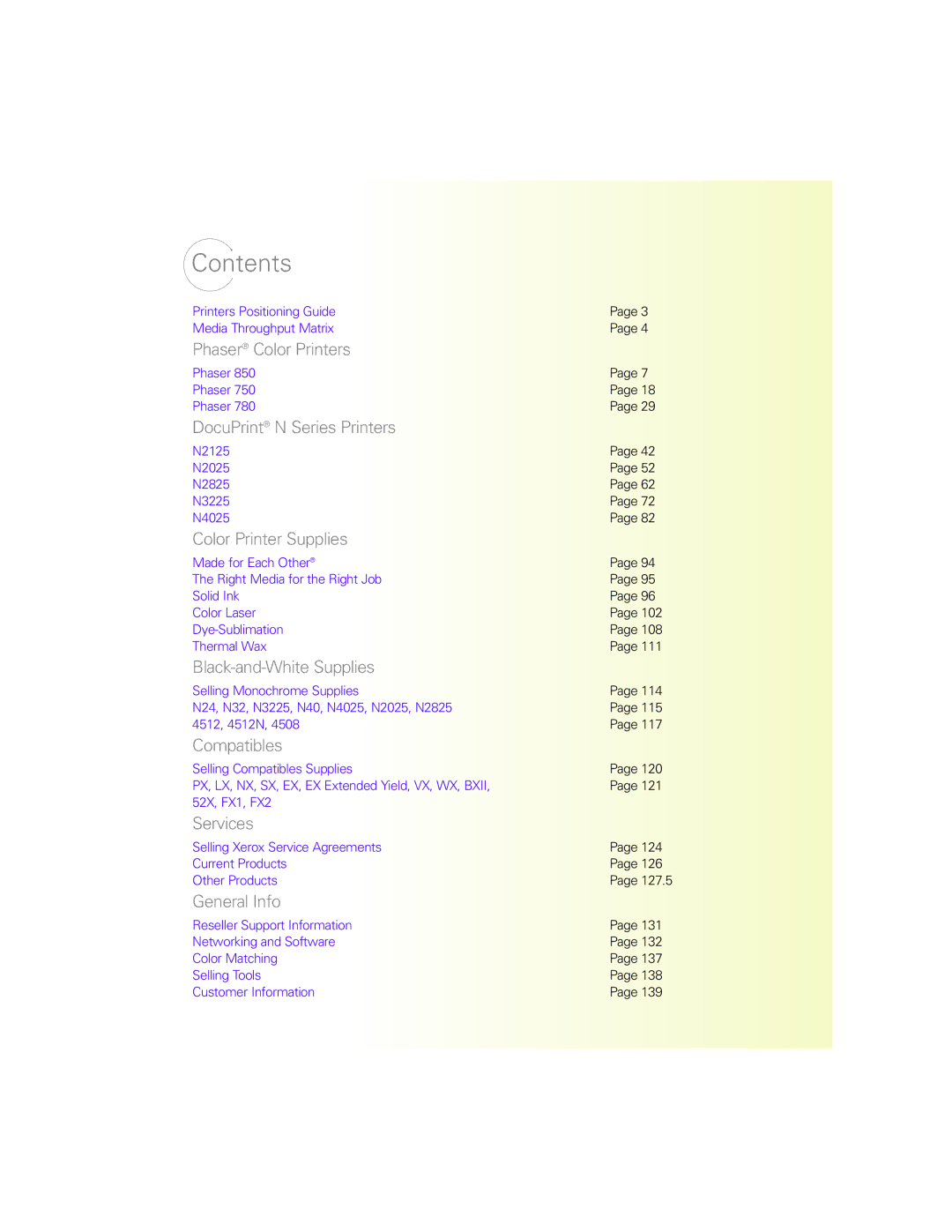 Xerox N Series manual Contents 