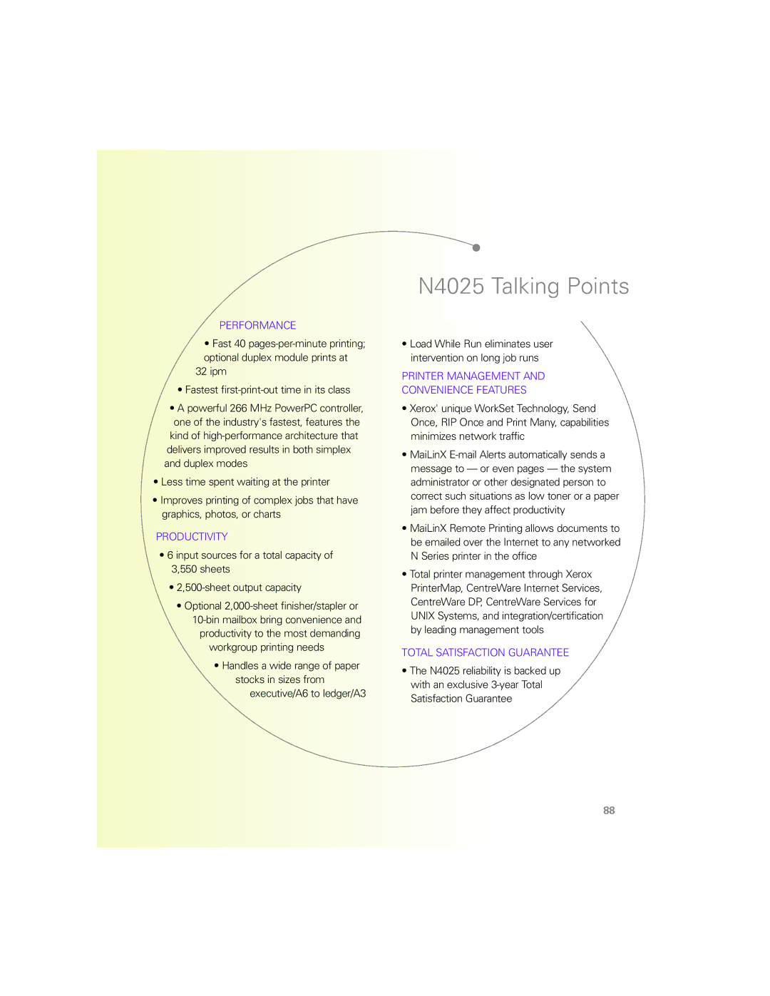 Xerox N Series manual N4025 Talking Points 