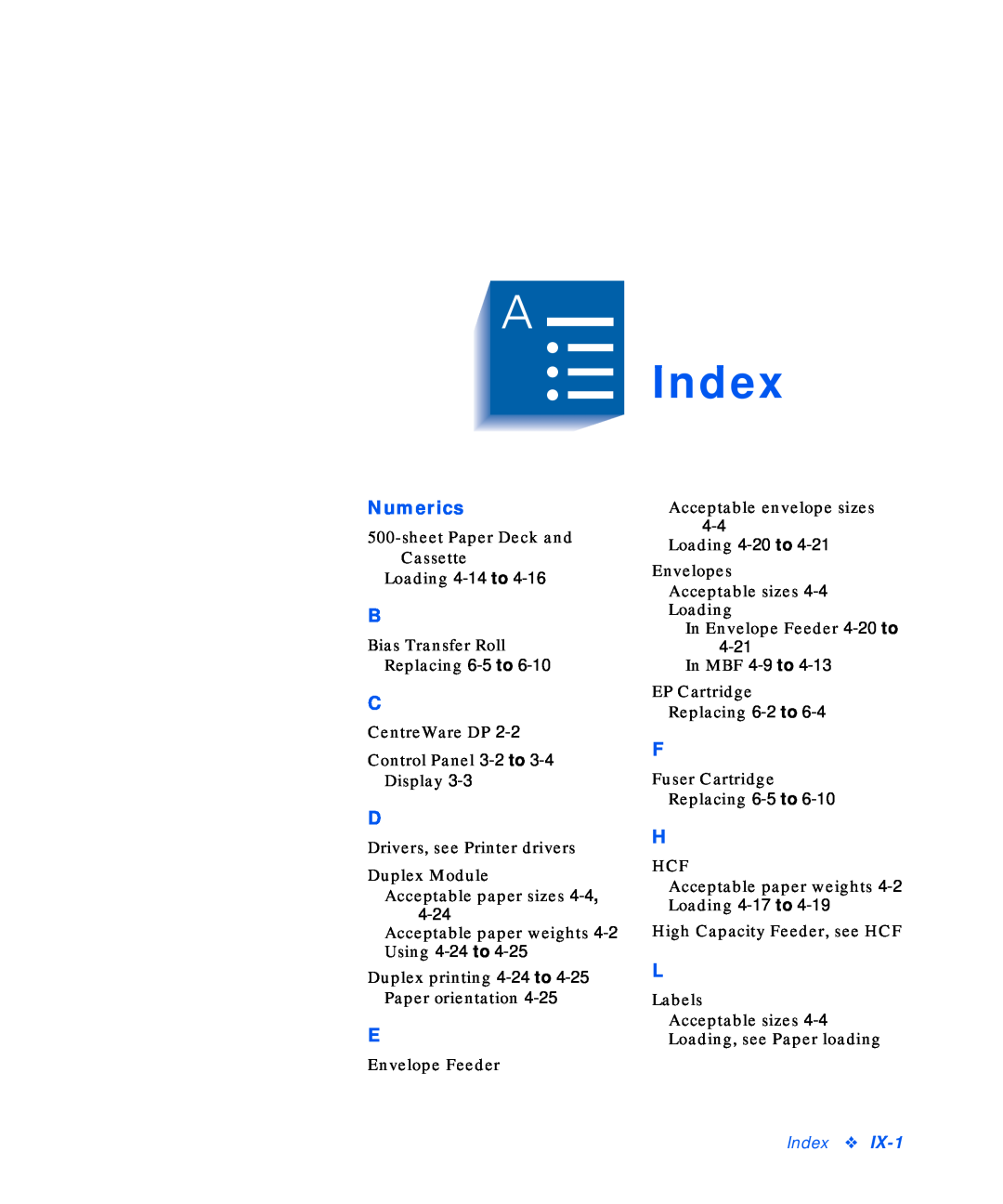 Xerox N17b manual Index, Numerics 