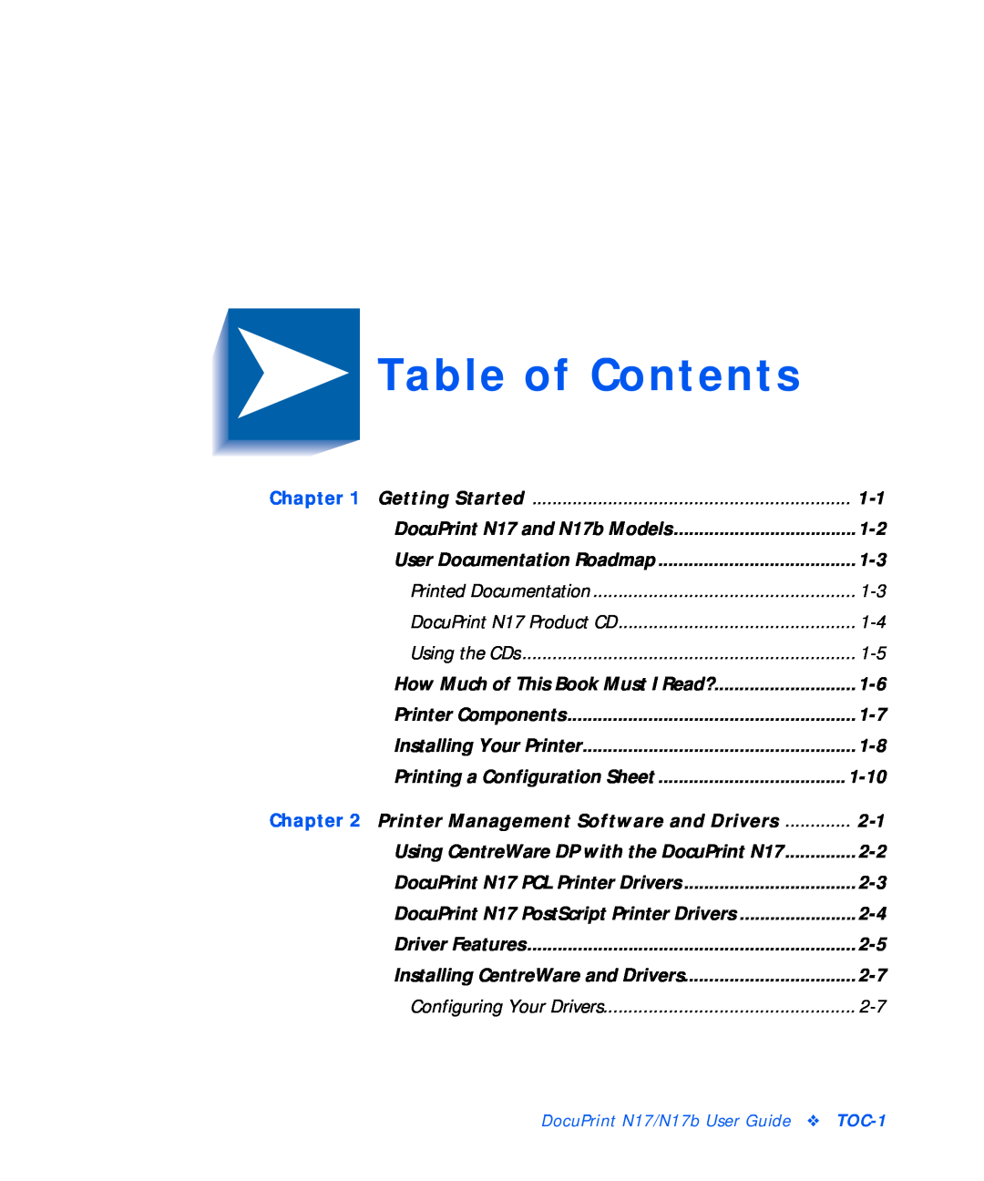 Xerox N17b manual Table of Contents 