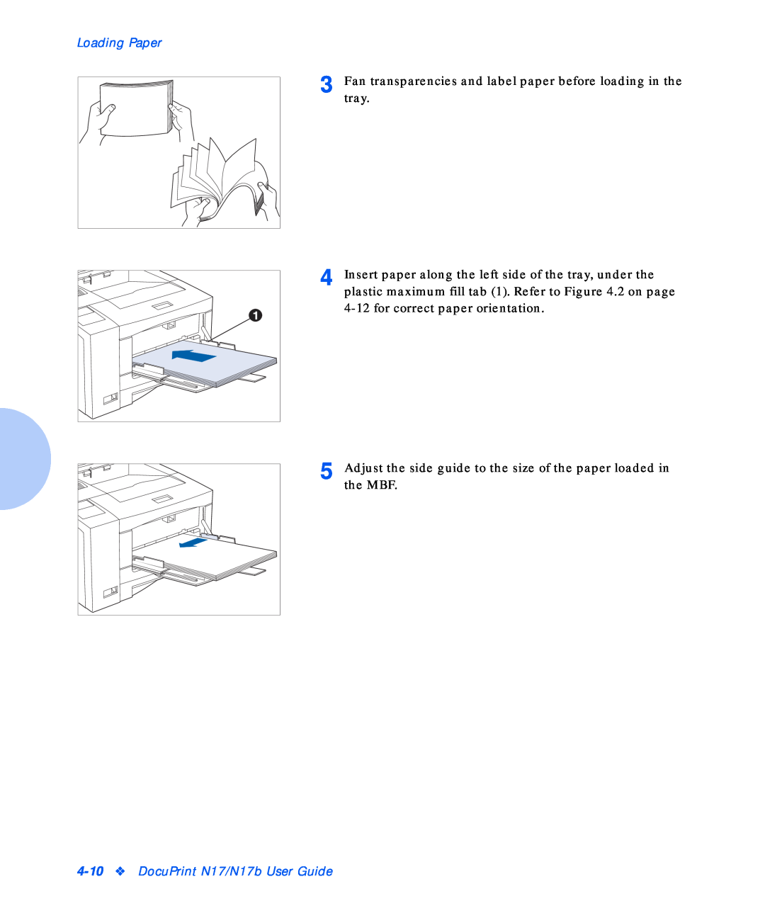 Xerox manual Loading Paper, DocuPrint N17/N17b User Guide 