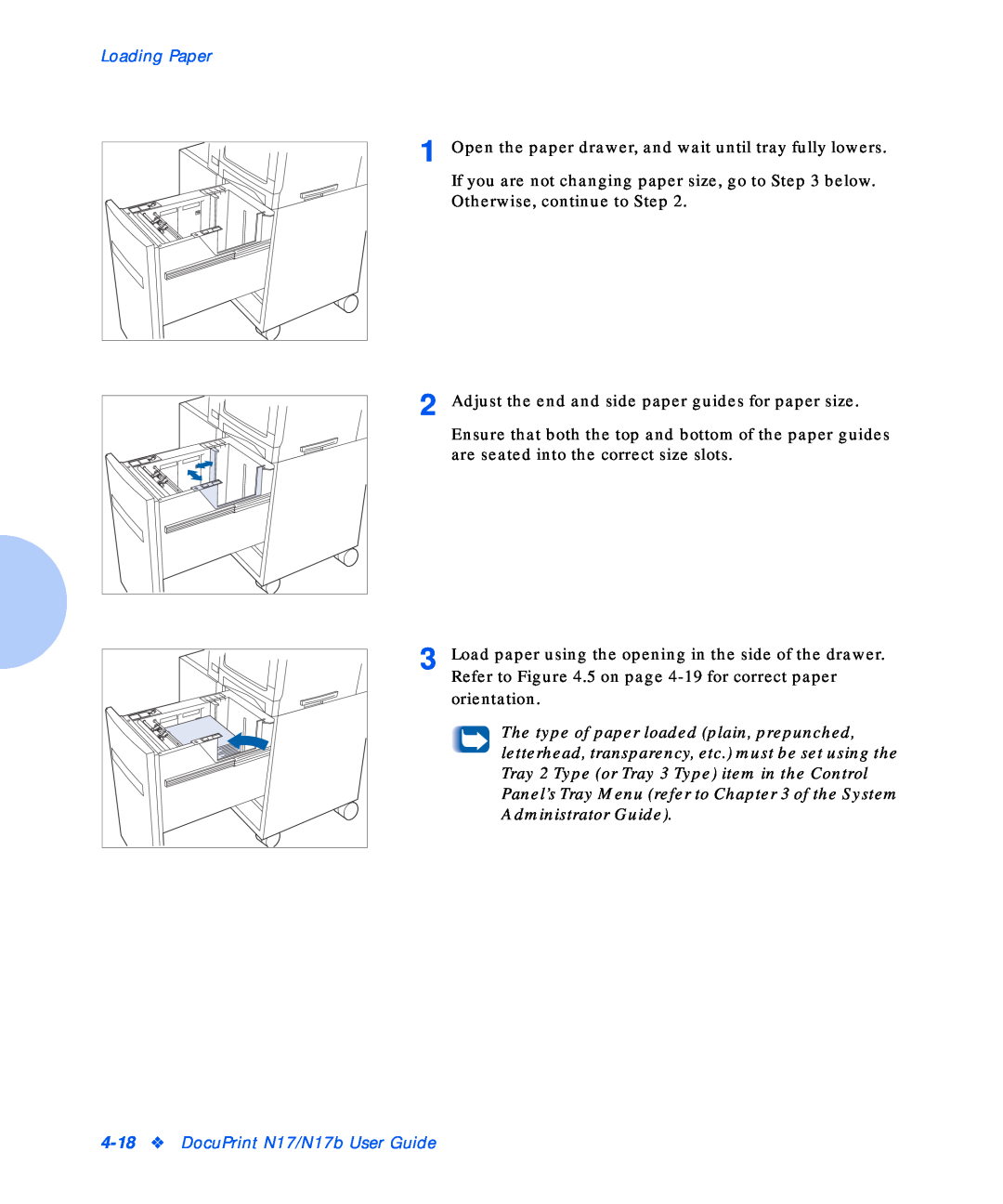 Xerox manual Loading Paper, DocuPrint N17/N17b User Guide 