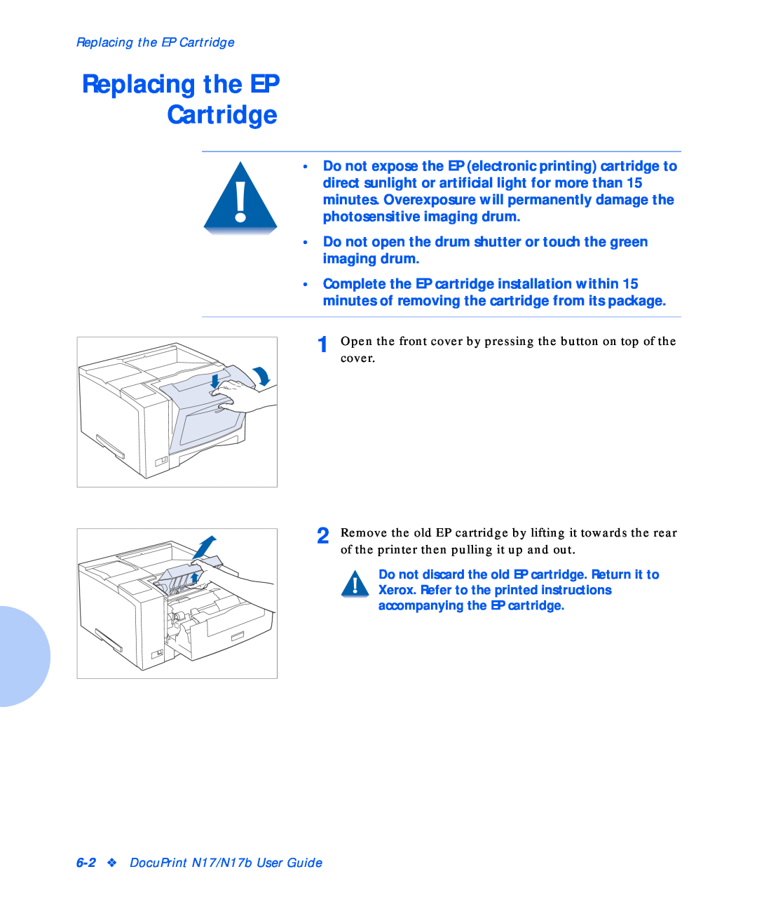 Xerox manual Replacing the EP Cartridge, DocuPrint N17/N17b User Guide 