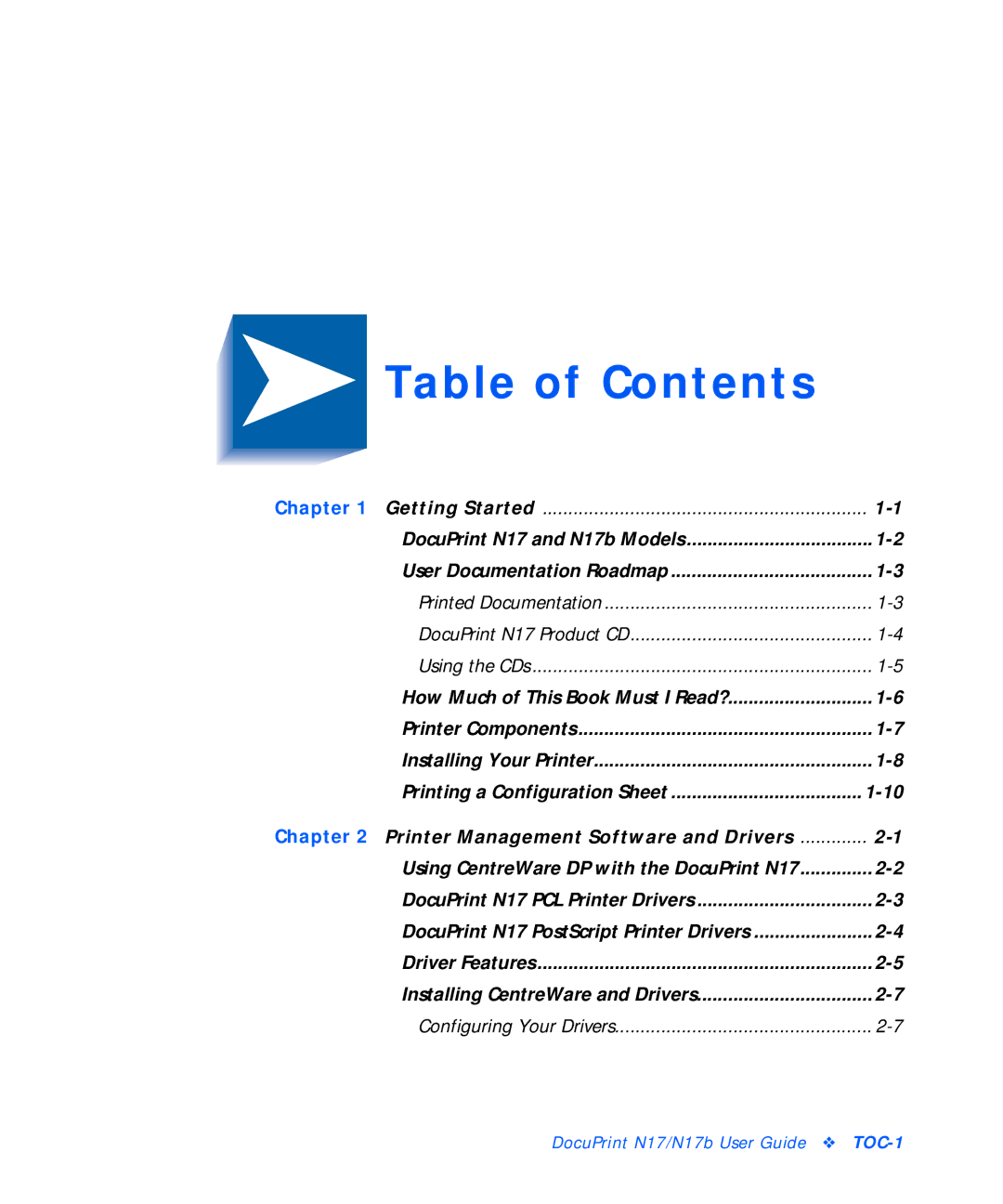 Xerox N17b manual Table of Contents 