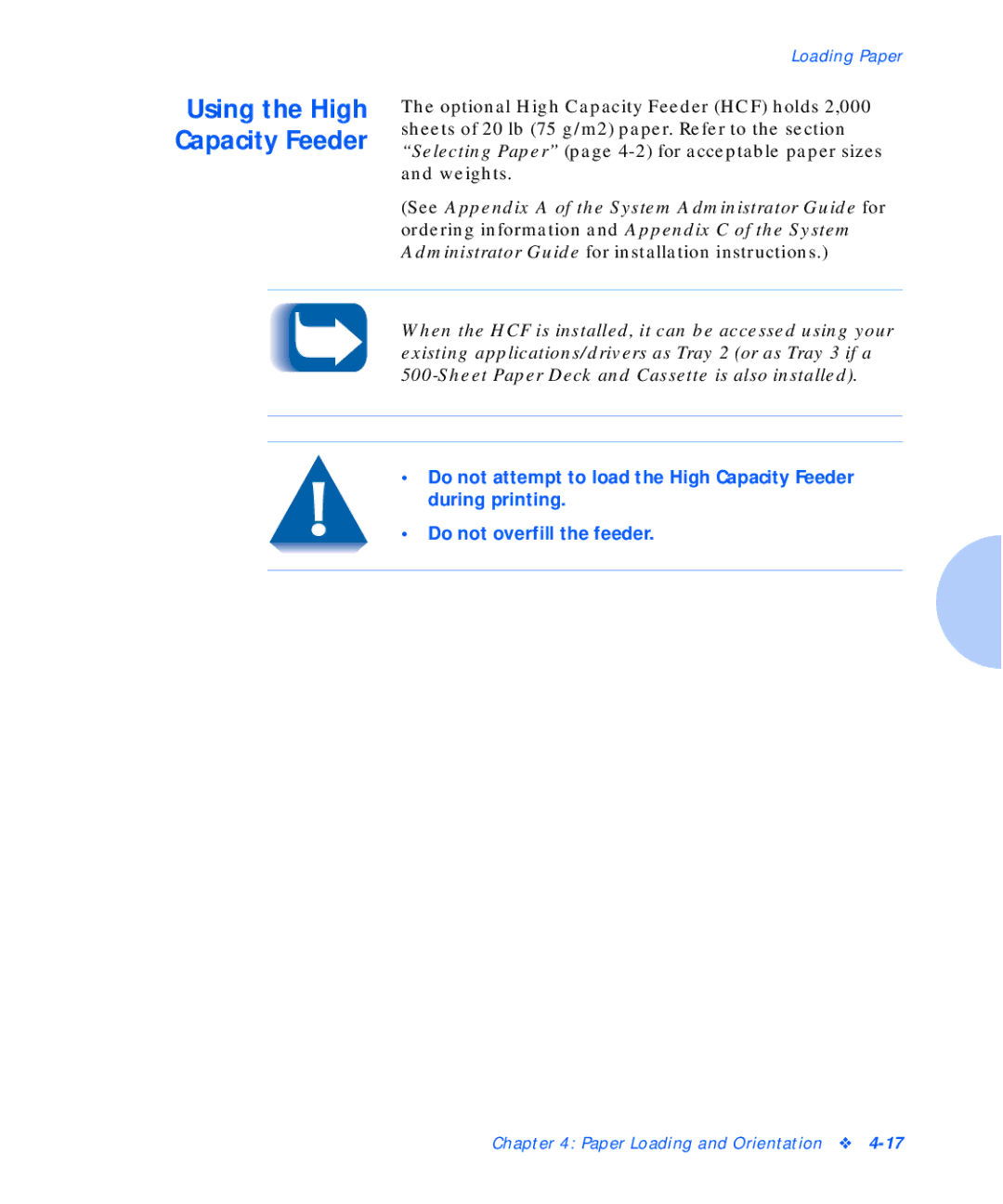 Xerox N17b manual Using the High, Capacity Feeder 