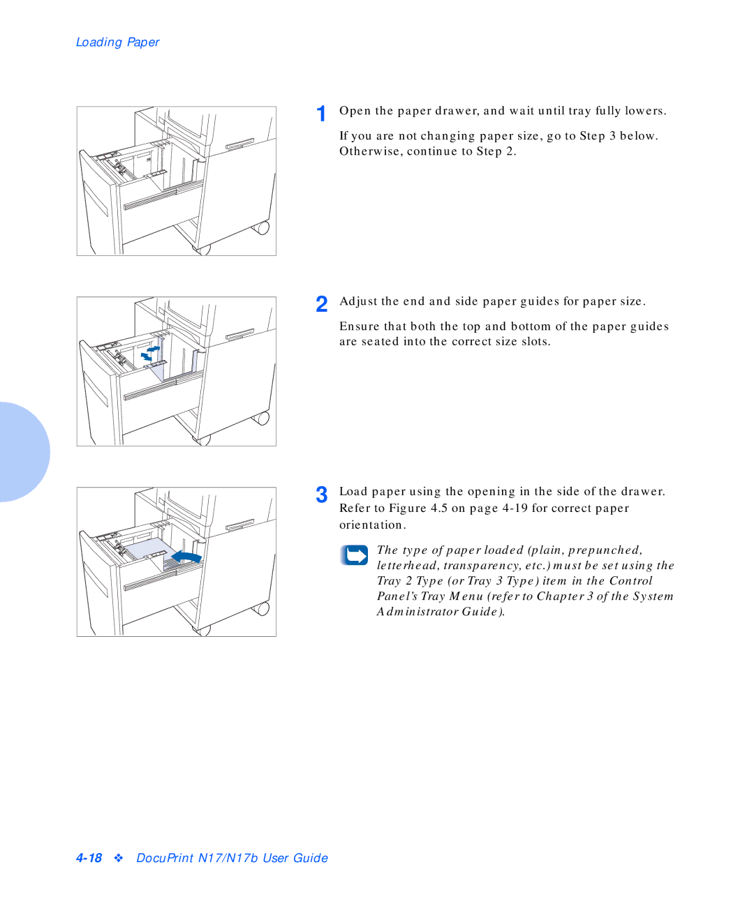 Xerox N17b manual Loading Paper 