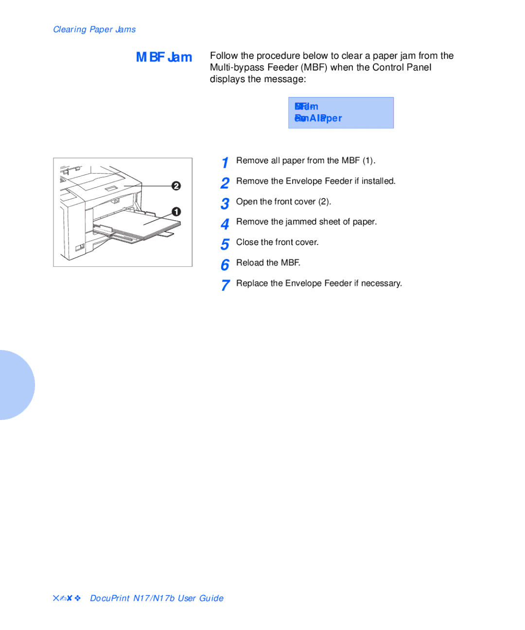 Xerox N17b manual MBF Jam Remove All Paper 