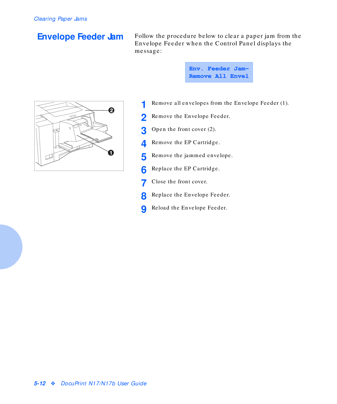 Xerox N17b manual Env. Feeder Jam Remove All Envel 