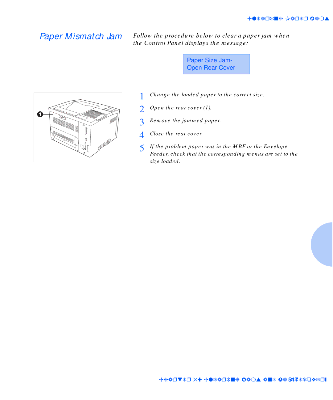 Xerox N17b manual Paper Size Jam Open Rear Cover 