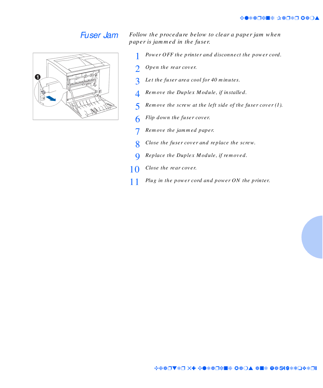 Xerox N17b manual Power OFF the printer and disconnect the power cord 