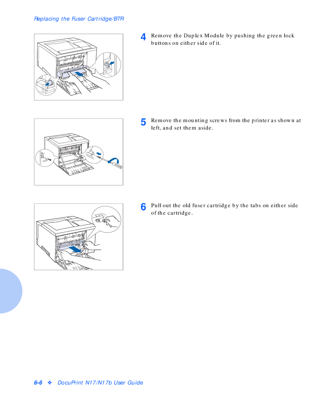 Xerox N17b manual Replacing the Fuser Cartridge/BTR 