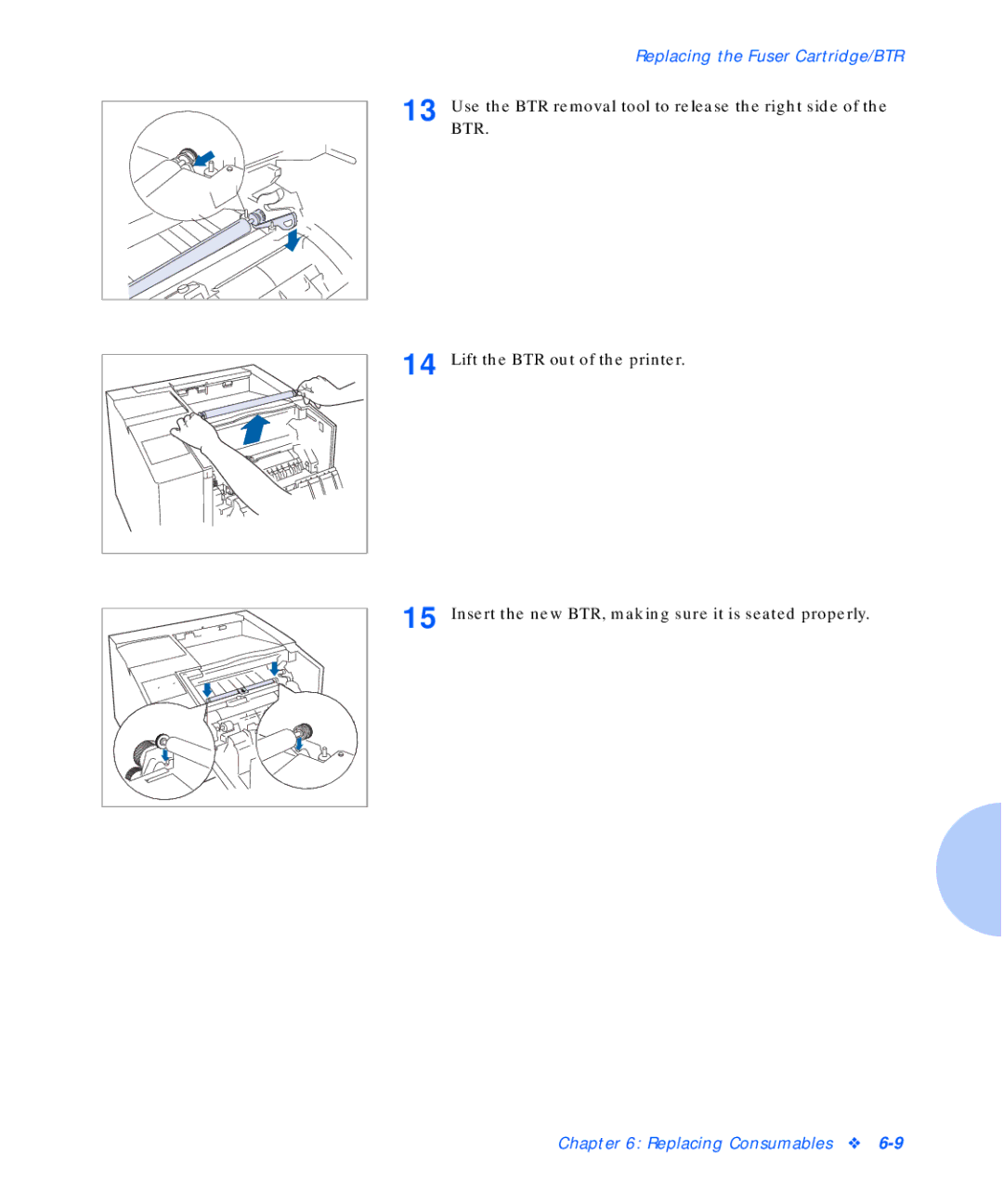 Xerox N17b manual Replacing the Fuser Cartridge/BTR 