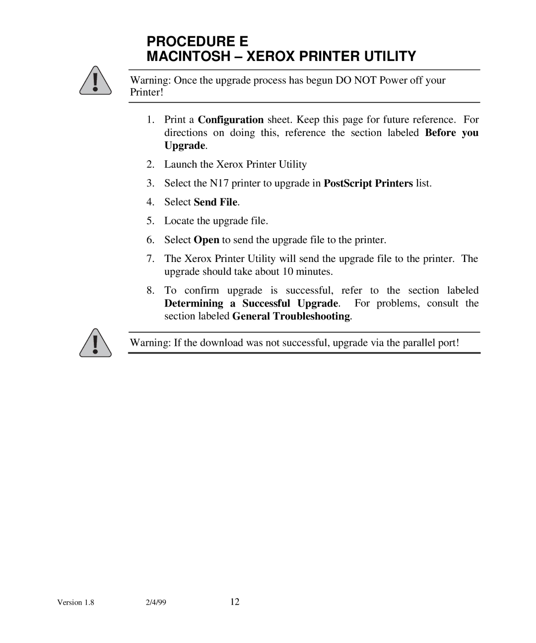 Xerox N17 manual Procedure E Macintosh Xerox Printer Utility, Select Send File 