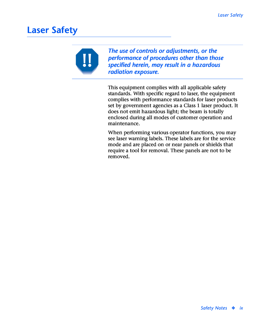 Xerox N2125 manual Laser Safety 