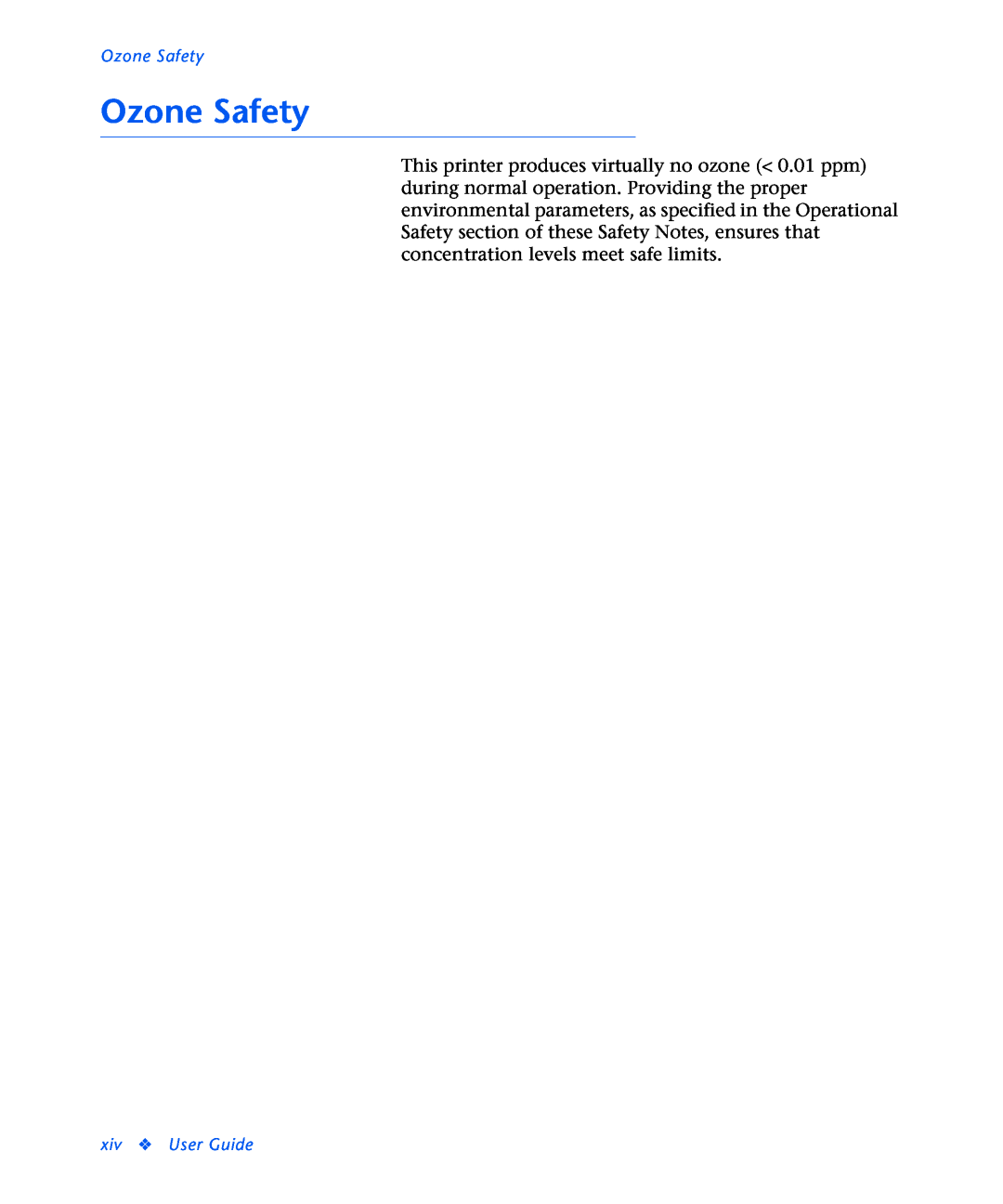 Xerox N2125 manual Ozone Safety, xiv User Guide 