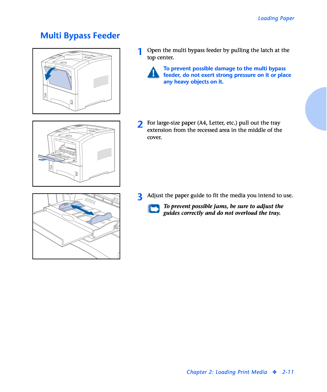 Xerox N2125 manual Multi Bypass Feeder, Loading Paper, Loading Print Media 