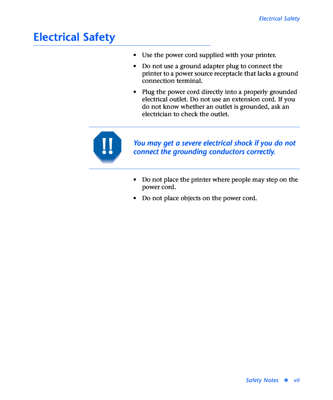 Xerox N2125 manual Electrical Safety 