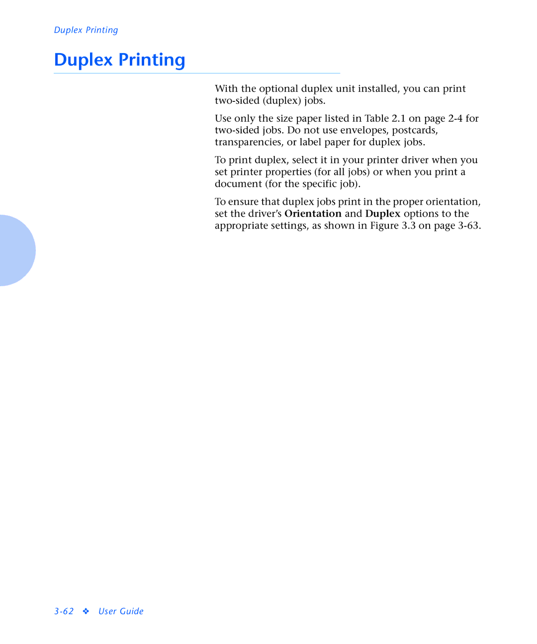 Xerox N2125 manual Duplex Printing 