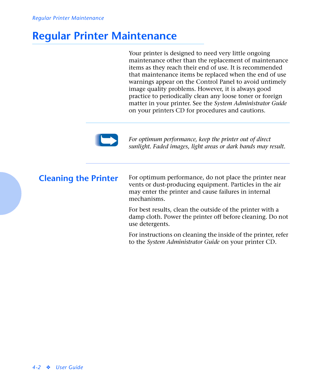 Xerox N2125 manual Regular Printer Maintenance 