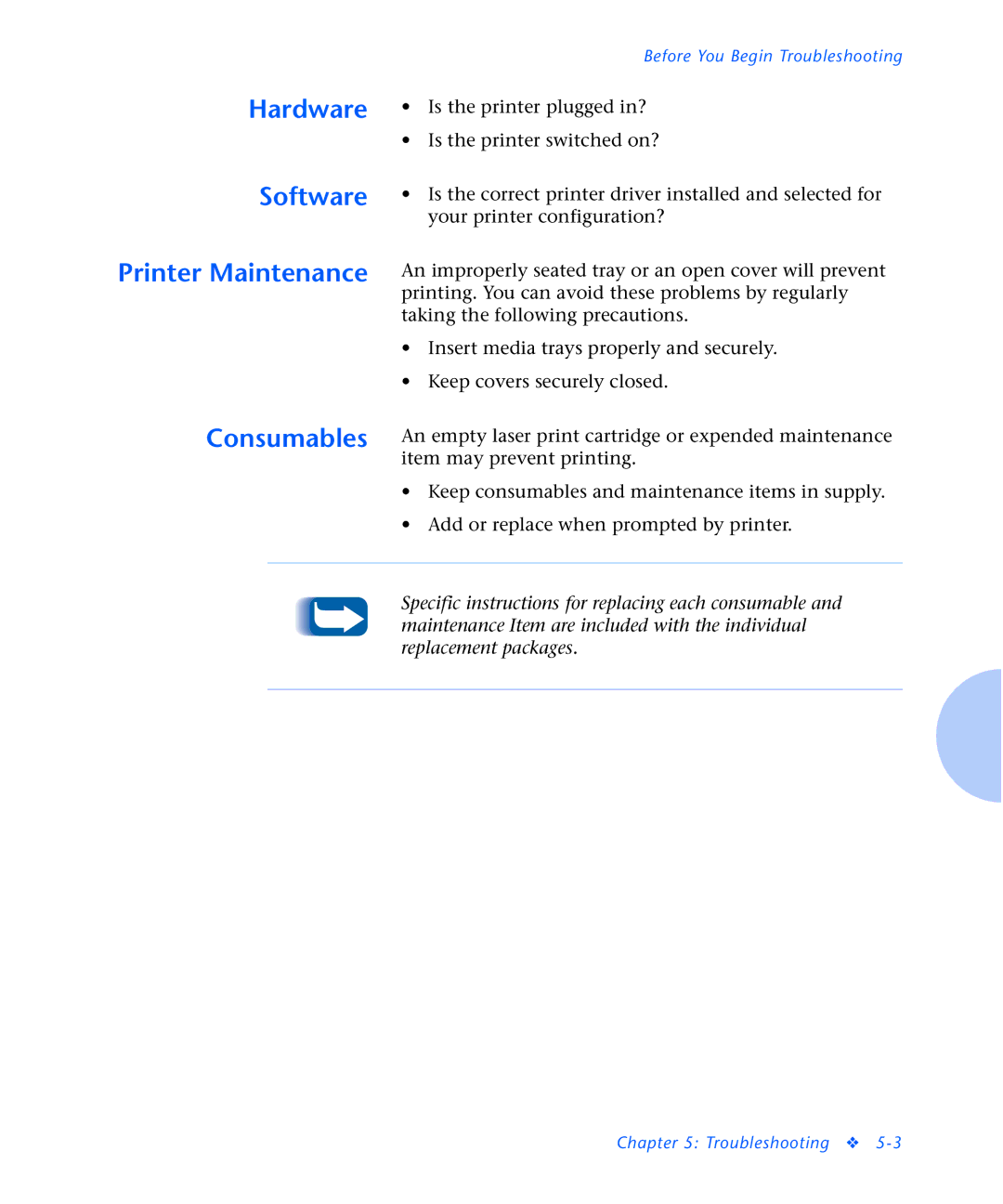 Xerox N2125 manual Hardware Software Printer Maintenance Consumables 