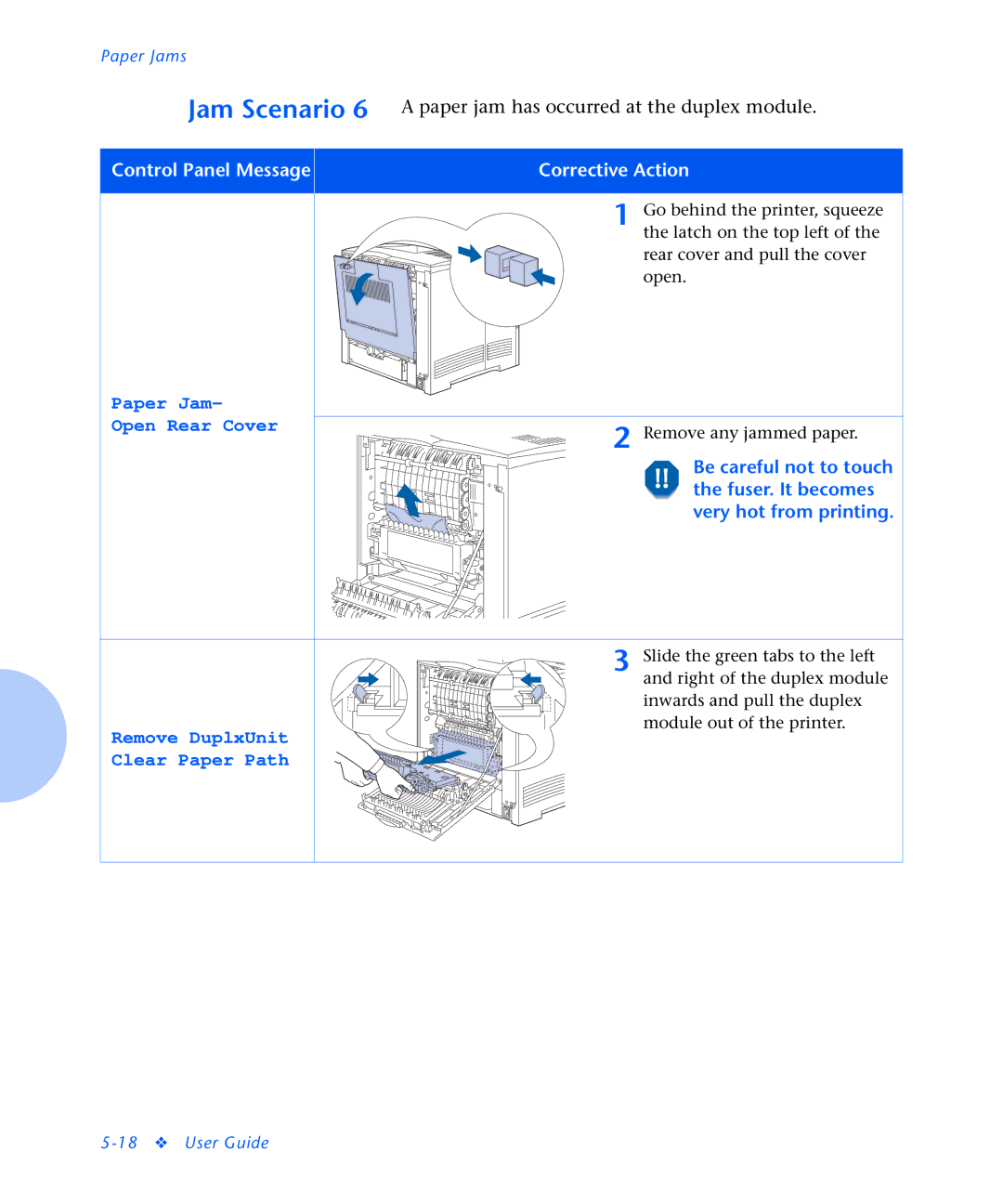 Xerox N2125 manual Paper Jam Open Rear Cover 