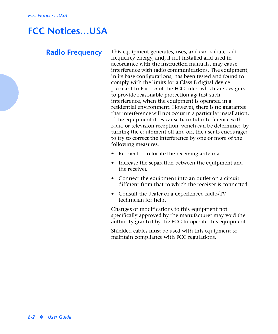 Xerox N2125 manual FCC Notices…USA, Radio Frequency 